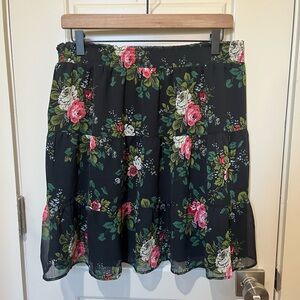 LOFT Black Floral A-Line Skirt